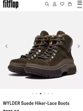 Women’s FitFlop WYLDER Suede Hiker-Lace Boots Deep Olive Green US 8